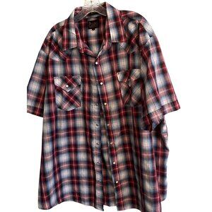 Plains Western Wear Big Man 2XL Pearlized Snap Button Shirt Red White & Blue Che